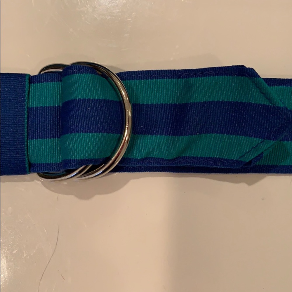 Blue/green striped grosgrain ribbon belt